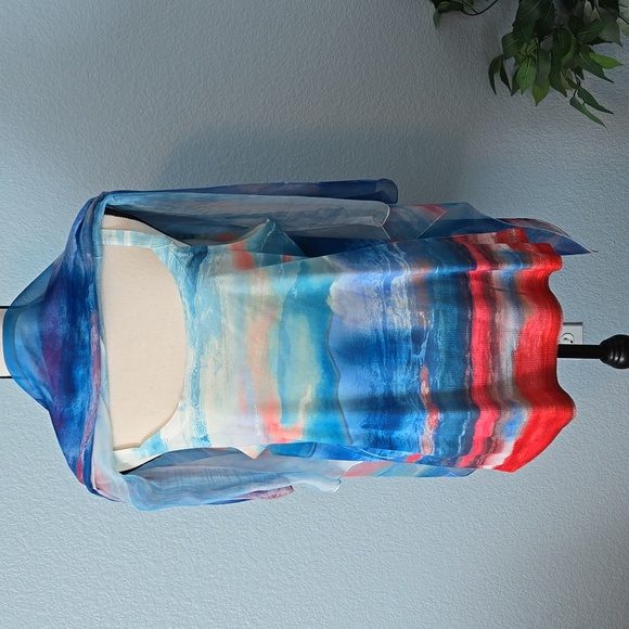 STYLE & Co Sheer poncho with tank top blue & orange hues size XL - Picture 5 of 9